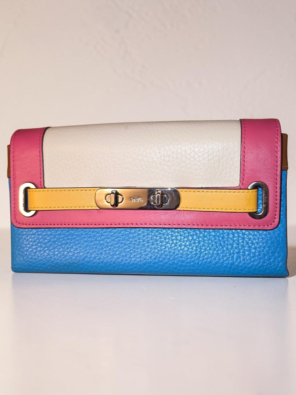 Coach Colorblock Leather Clutch Wallet - Pink, White, Yellow & Blue
